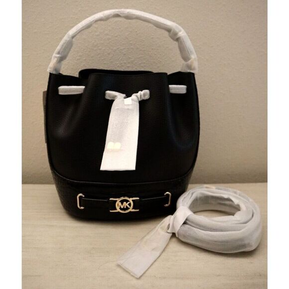 Michael Kors 35F4G6RM2A Black Leather Reed MD Belted Bucket Messenger Bag - Picture 1 of 11